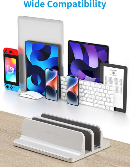 Vertical Laptop Stand, Adjustable Aluminum Desktop Holder, Silver