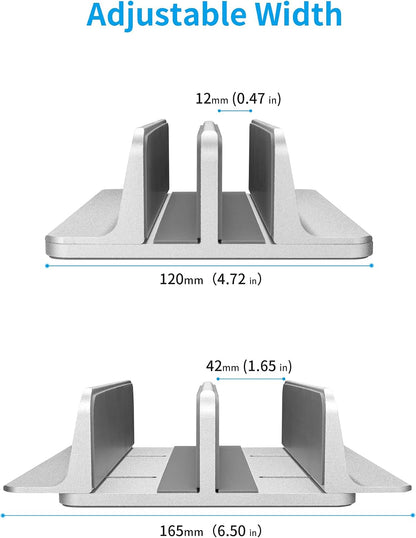 Vertical Laptop Stand, Adjustable Aluminum Desktop Holder, Silver