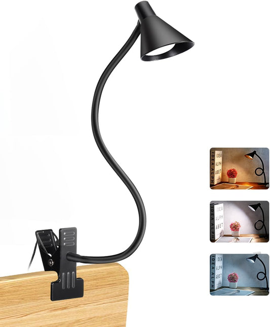 Clip on Light USB Reading Light Desk Lamp 3 Color Modes Black