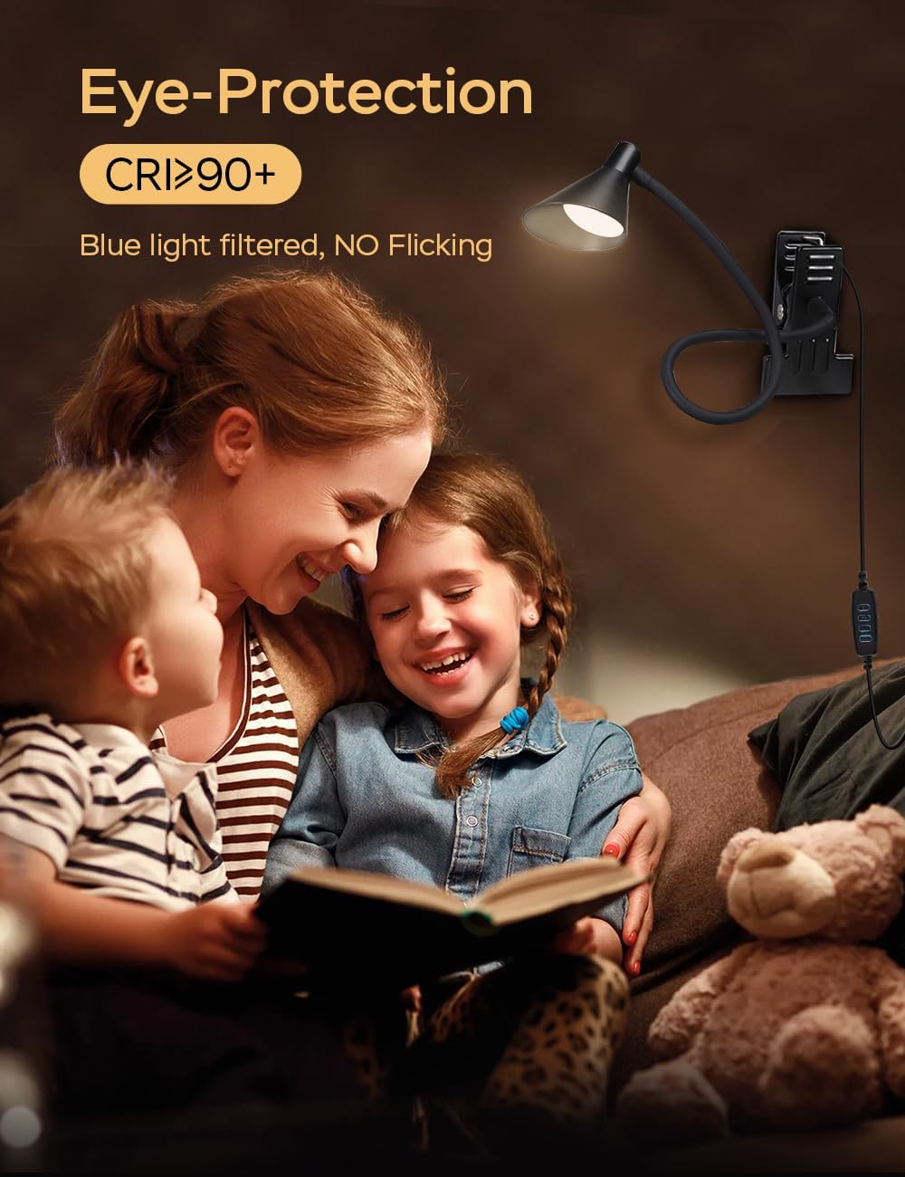 Clip on Light USB Reading Light Desk Lamp 3 Color Modes Black