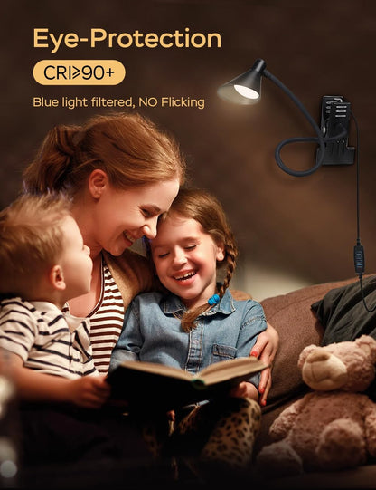 Clip on Light USB Reading Light Desk Lamp 3 Color Modes Black