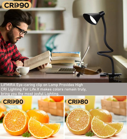 Clip on Light USB Reading Light Desk Lamp 3 Color Modes Black