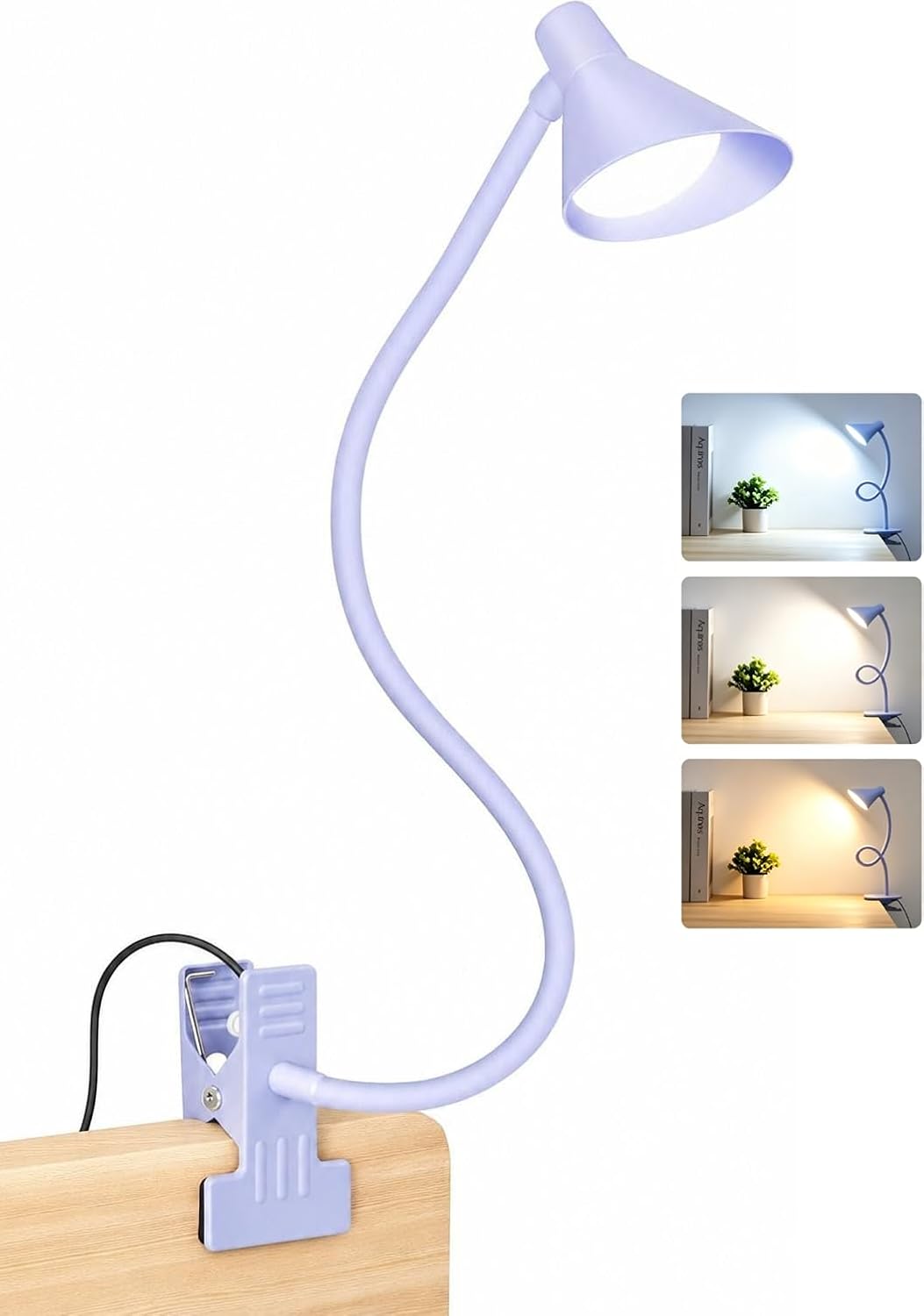Clip on Light USB Reading Light Desk Lamp 3 Color Modes Black