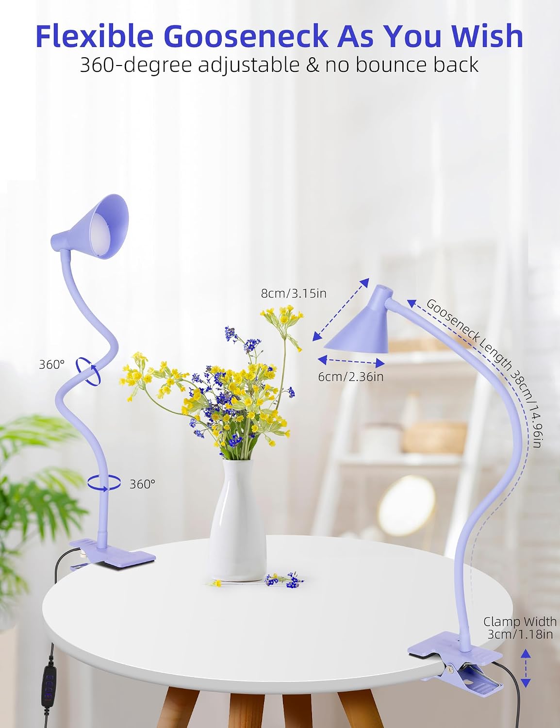 Clip on Light USB Reading Light Desk Lamp 3 Color Modes Black