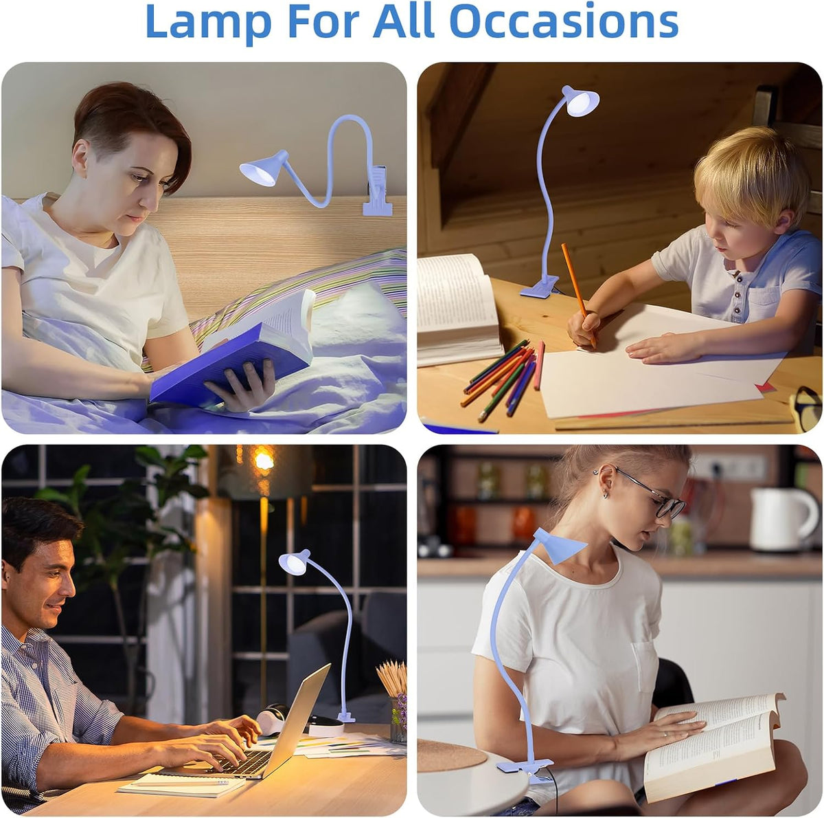Clip on Light USB Reading Light Desk Lamp 3 Color Modes Black