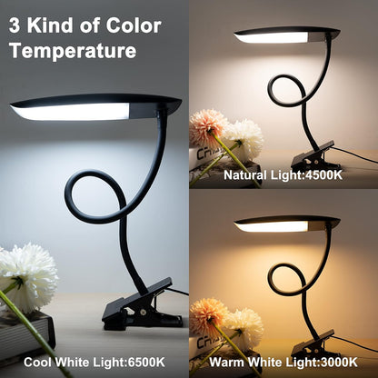Clip on Light USB Reading Light Desk Lamp 3 Color Modes Black