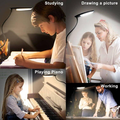 Clip on Light USB Reading Light Desk Lamp 3 Color Modes Black