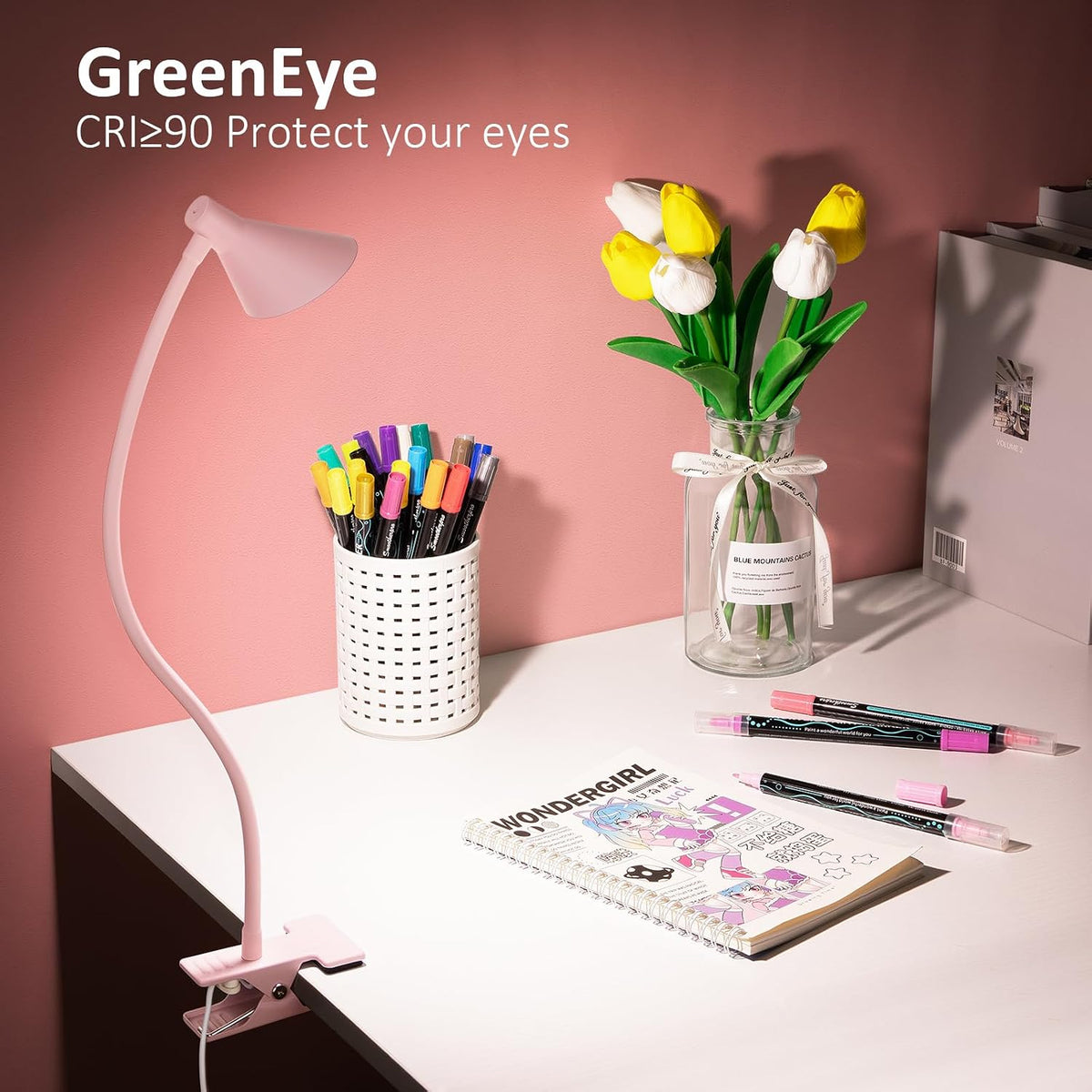 Clip on Light USB Reading Light Desk Lamp 3 Color Modes Black