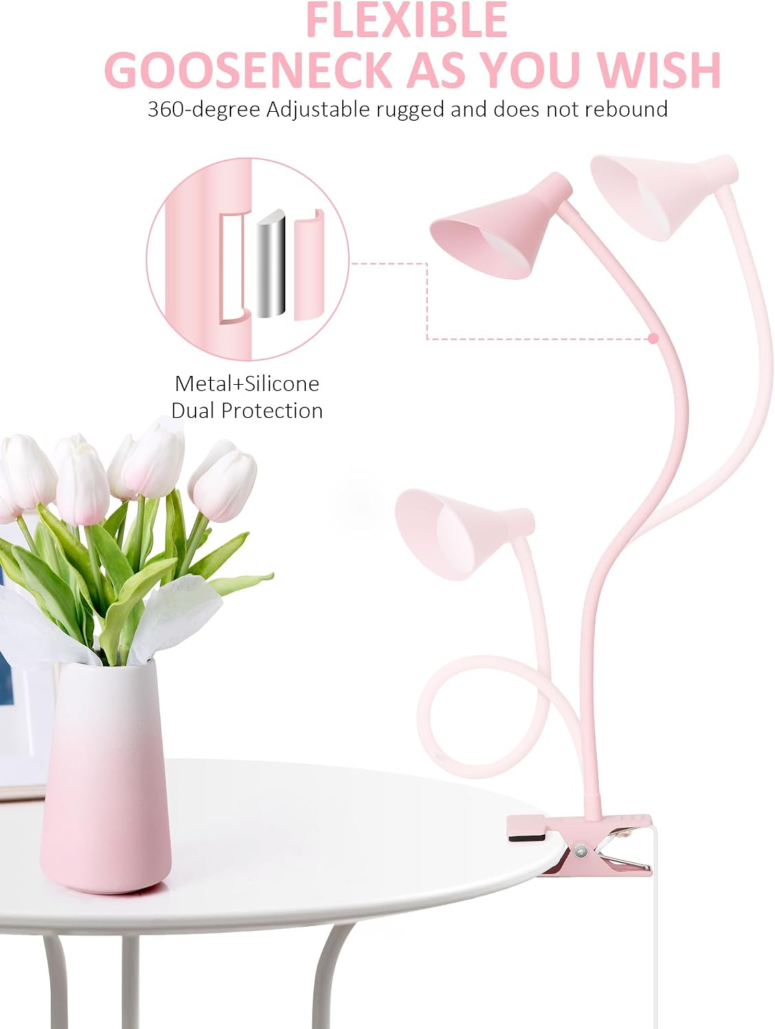 Clip on Light USB Reading Light Desk Lamp 3 Color Modes Black