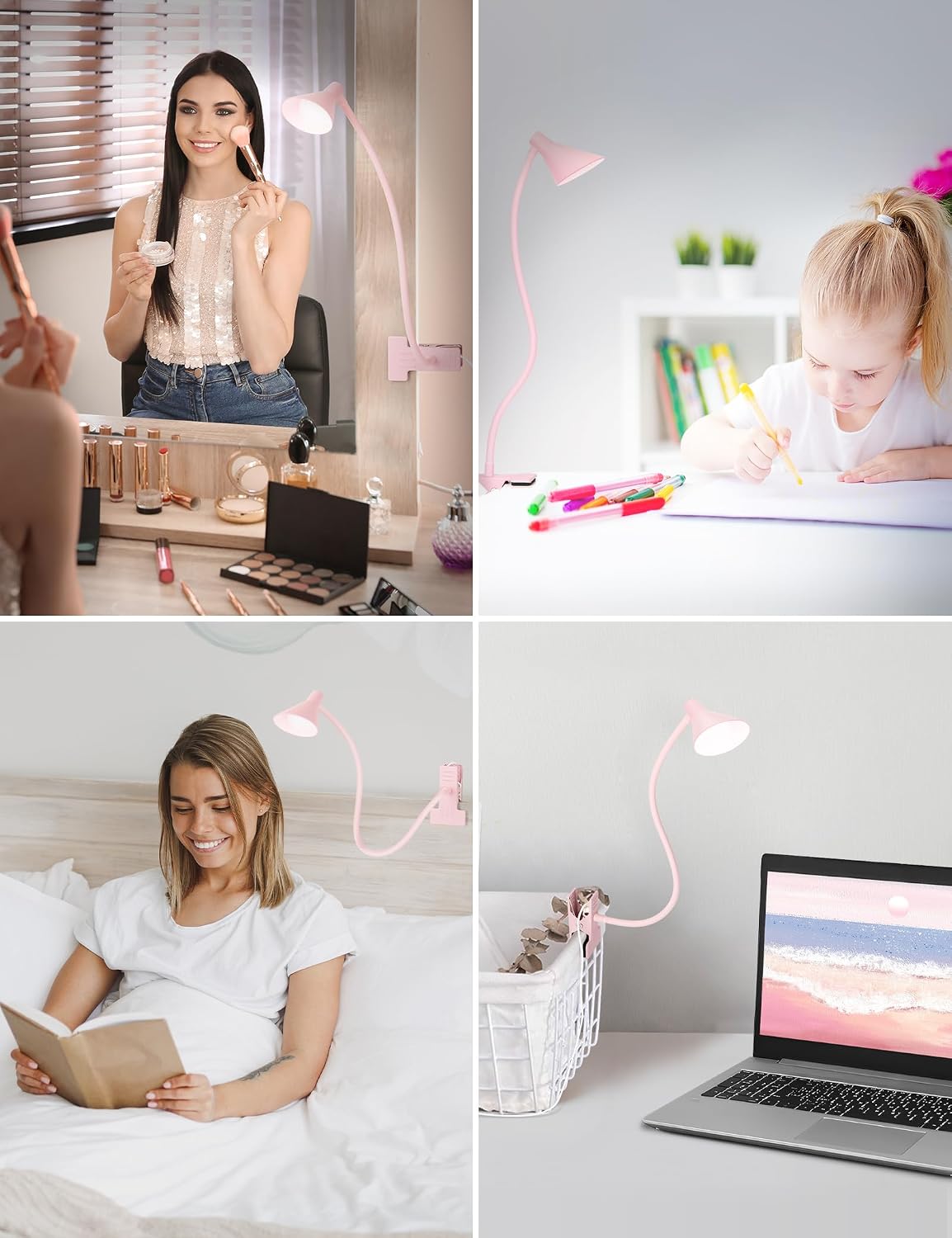 Clip on Light USB Reading Light Desk Lamp 3 Color Modes Black