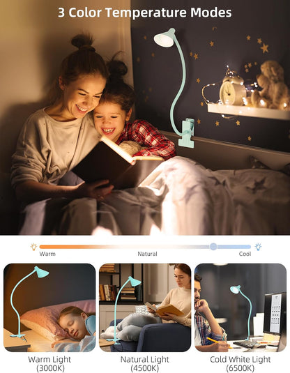 Clip on Light USB Reading Light Desk Lamp 3 Color Modes Black