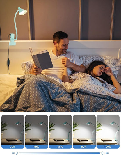 Clip on Light USB Reading Light Desk Lamp 3 Color Modes Black