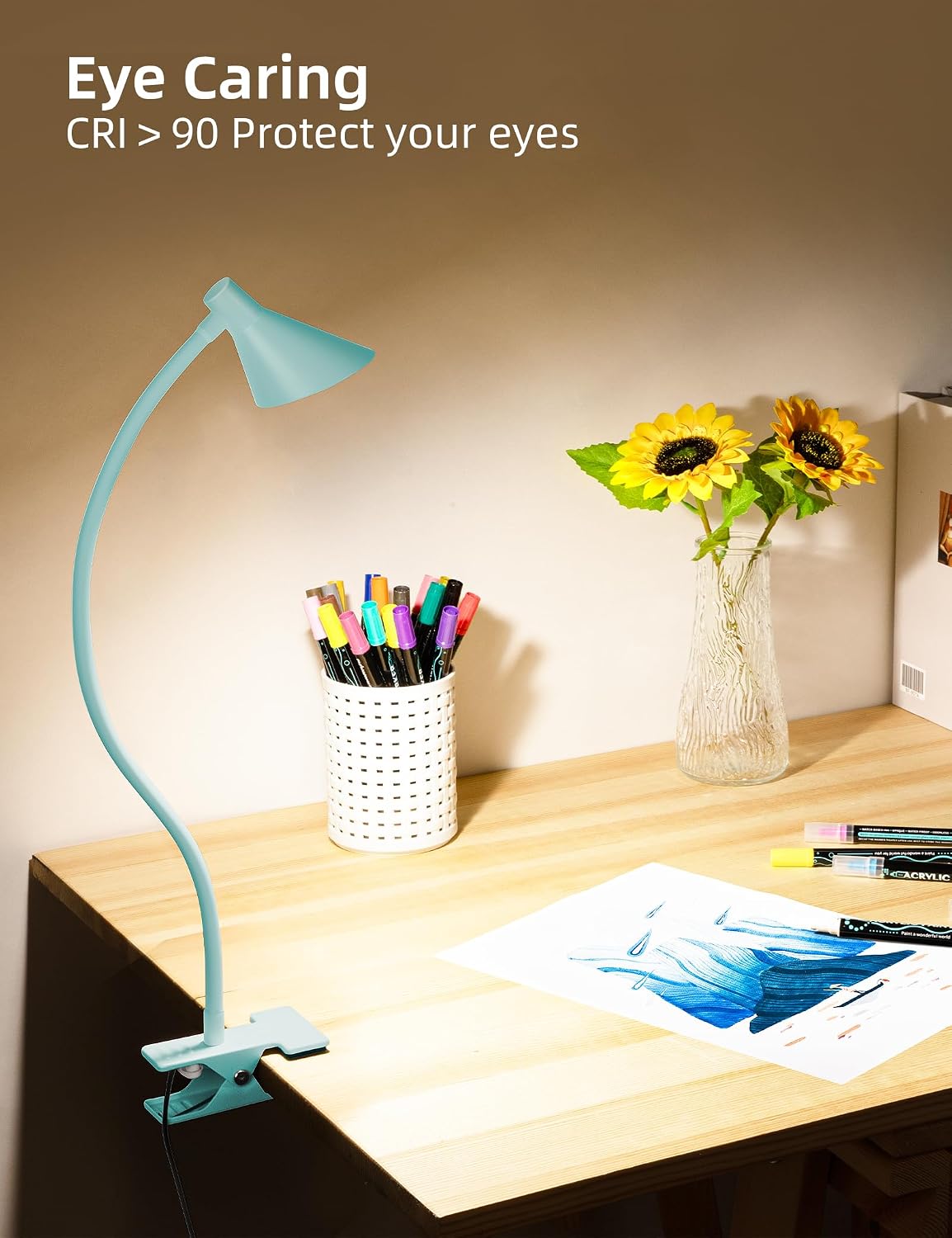 Clip on Light USB Reading Light Desk Lamp 3 Color Modes Black