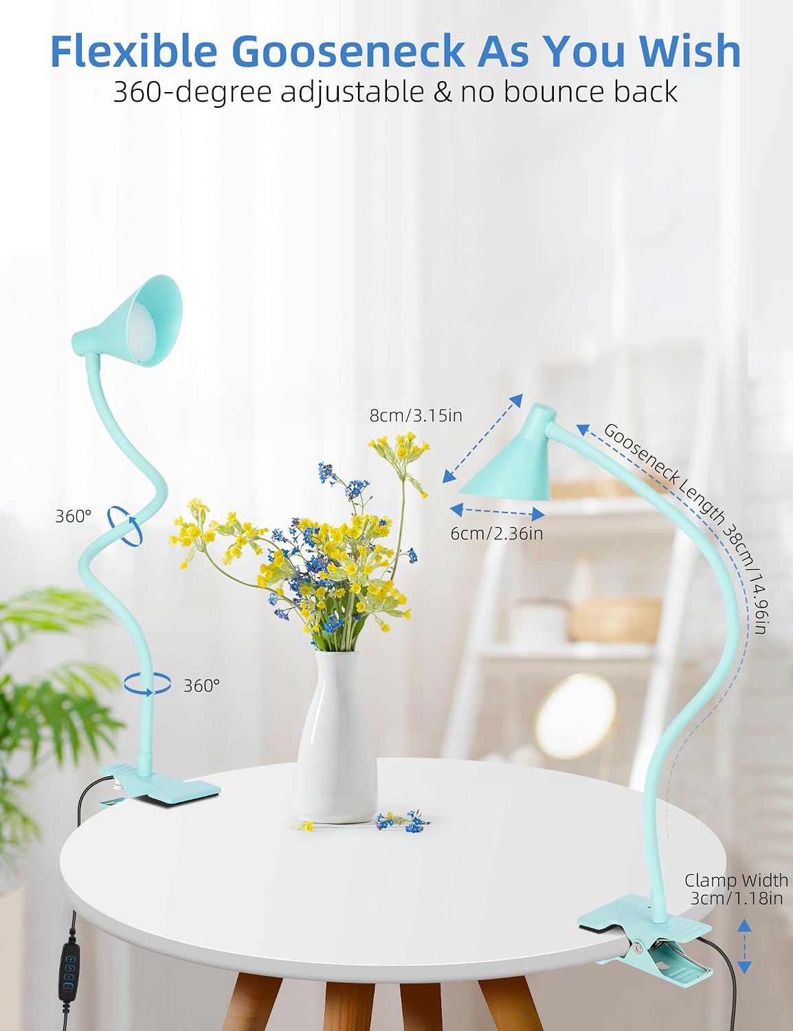 Clip on Light USB Reading Light Desk Lamp 3 Color Modes Black