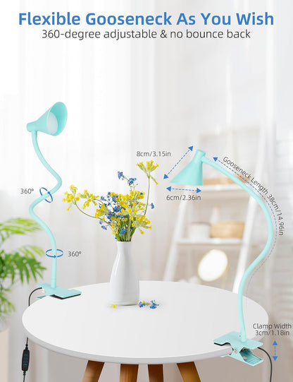 Clip on Light USB Reading Light Desk Lamp 3 Color Modes Black