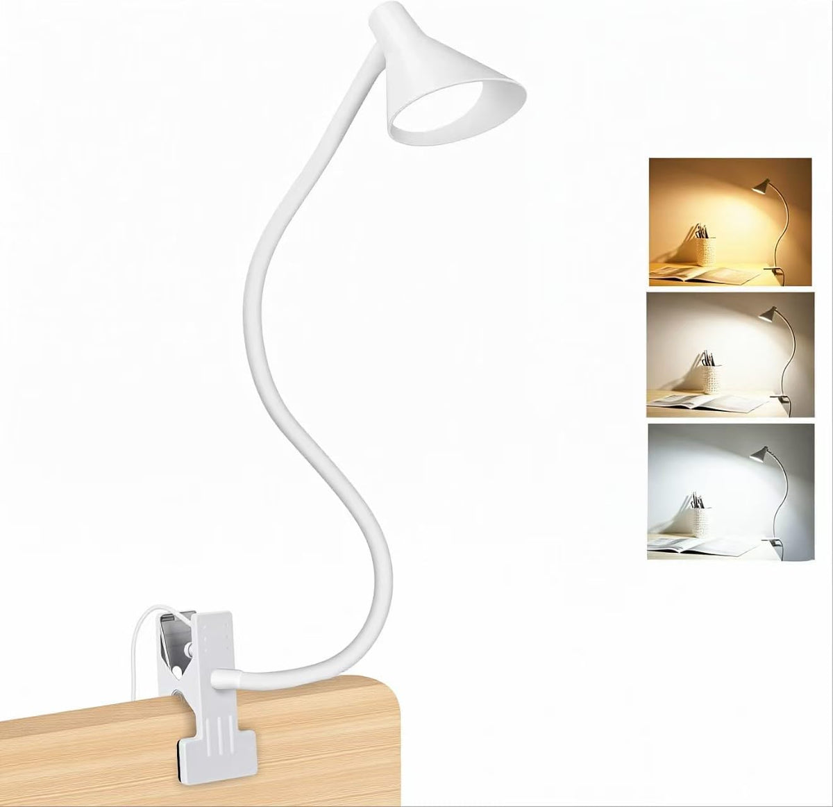 Clip on Light USB Reading Light Desk Lamp 3 Color Modes Black