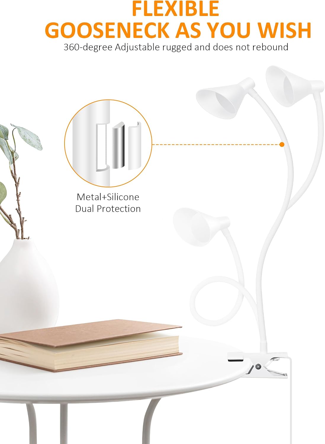 Clip on Light USB Reading Light Desk Lamp 3 Color Modes Black