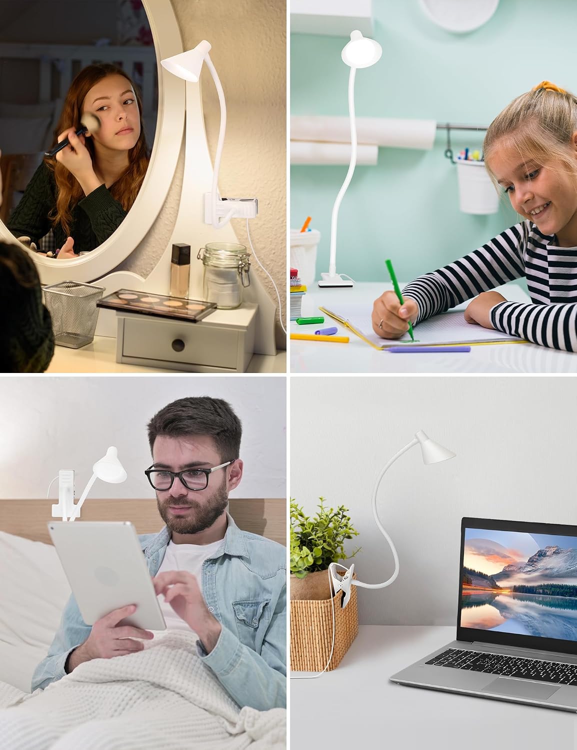 Clip on Light USB Reading Light Desk Lamp 3 Color Modes Black