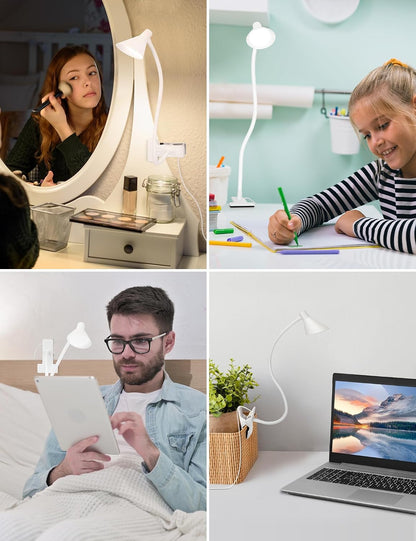 Clip on Light USB Reading Light Desk Lamp 3 Color Modes Black