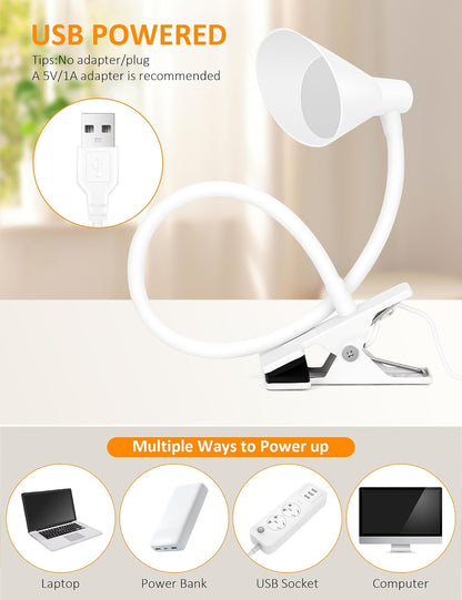 Clip on Light USB Reading Light Desk Lamp 3 Color Modes Black
