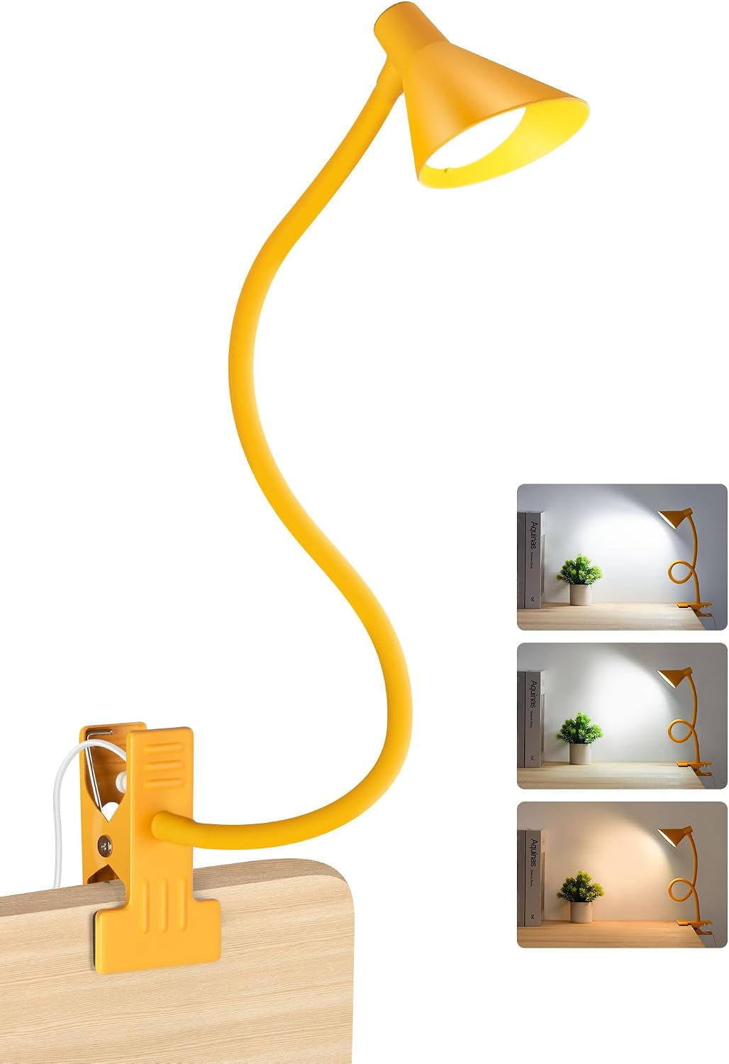 Clip on Light USB Reading Light Desk Lamp 3 Color Modes Black