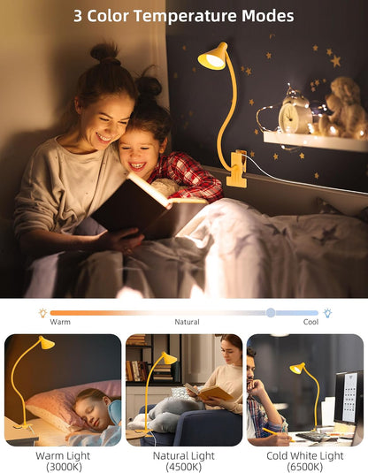 Clip on Light USB Reading Light Desk Lamp 3 Color Modes Black
