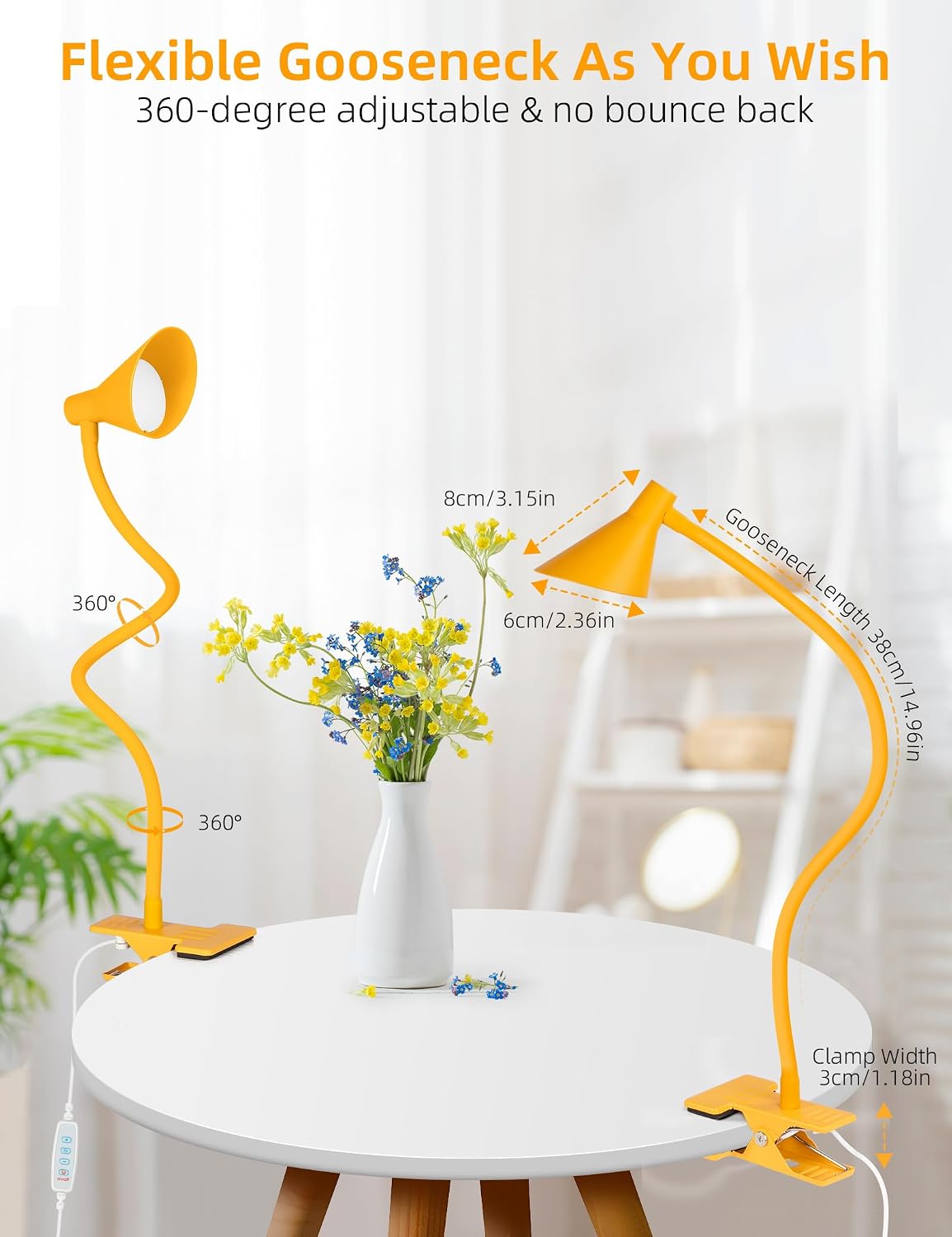 Clip on Light USB Reading Light Desk Lamp 3 Color Modes Black