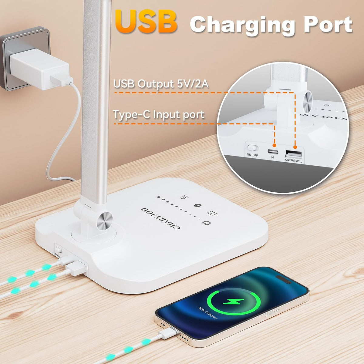LED Desk Lamp for Office Home, Height Adjustable Architect Desk Light with USB Adapter, Stepless Dimming Desk Lamp Light for Reading, Study, Workbench
