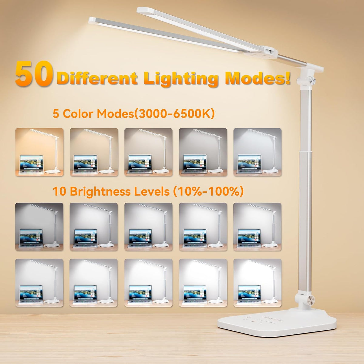 LED Desk Lamp for Office Home, Height Adjustable Architect Desk Light with USB Adapter, Stepless Dimming Desk Lamp Light for Reading, Study, Workbench