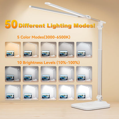 LED Desk Lamp for Office Home, Height Adjustable Architect Desk Light with USB Adapter, Stepless Dimming Desk Lamp Light for Reading, Study, Workbench