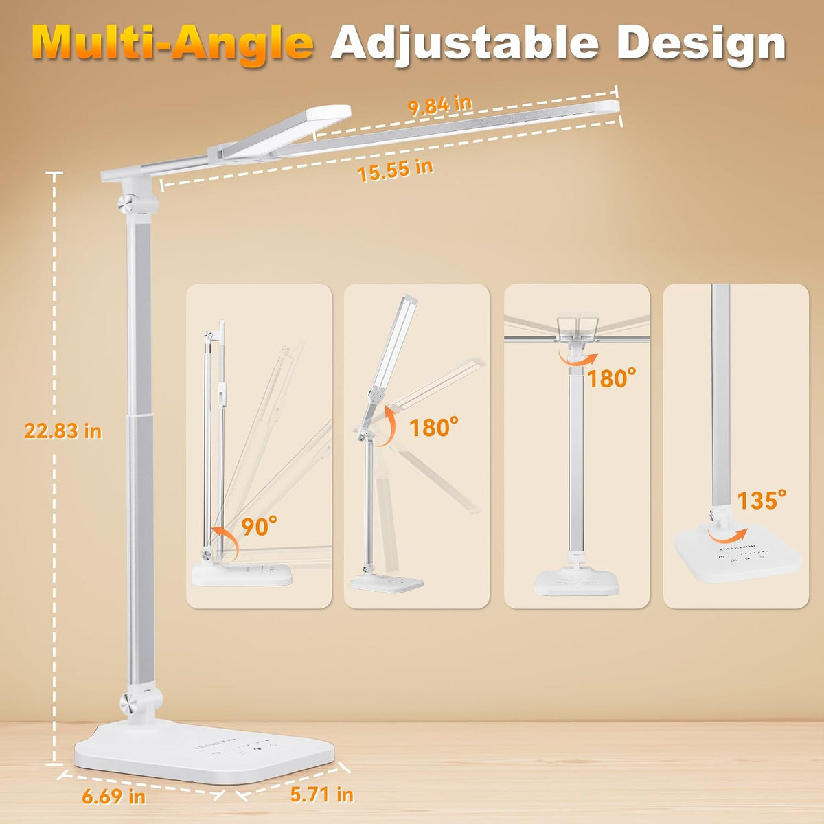 LED Desk Lamp for Office Home, Height Adjustable Architect Desk Light with USB Adapter, Stepless Dimming Desk Lamp Light for Reading, Study, Workbench