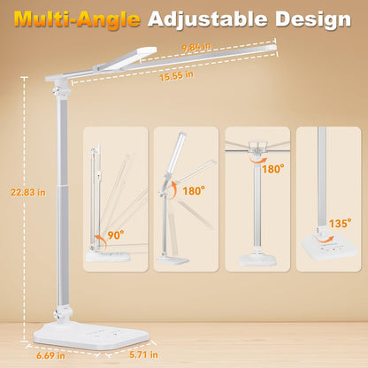 LED Desk Lamp for Office Home, Height Adjustable Architect Desk Light with USB Adapter, Stepless Dimming Desk Lamp Light for Reading, Study, Workbench