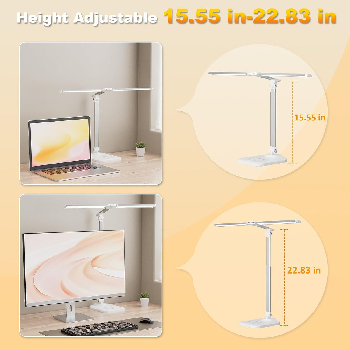 LED Desk Lamp for Office Home, Height Adjustable Architect Desk Light with USB Adapter, Stepless Dimming Desk Lamp Light for Reading, Study, Workbench
