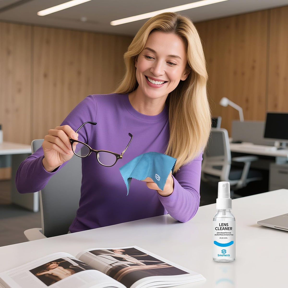 Glasses Cleaner Kit – Alcohol-Free, Plant-Based Spray + Ultra-Soft Microfiber Cloths for Eyeglasses, Screens & Cameras – 2 x 2oz Spray Bottles + 2 Cloths + Travel Pouch Set