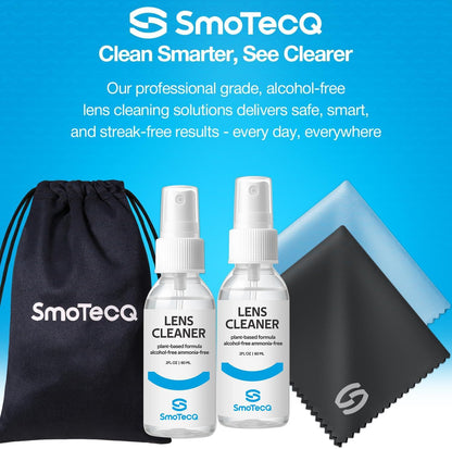 Glasses Cleaner Kit – Alcohol-Free, Plant-Based Spray + Ultra-Soft Microfiber Cloths for Eyeglasses, Screens & Cameras – 2 x 2oz Spray Bottles + 2 Cloths + Travel Pouch Set