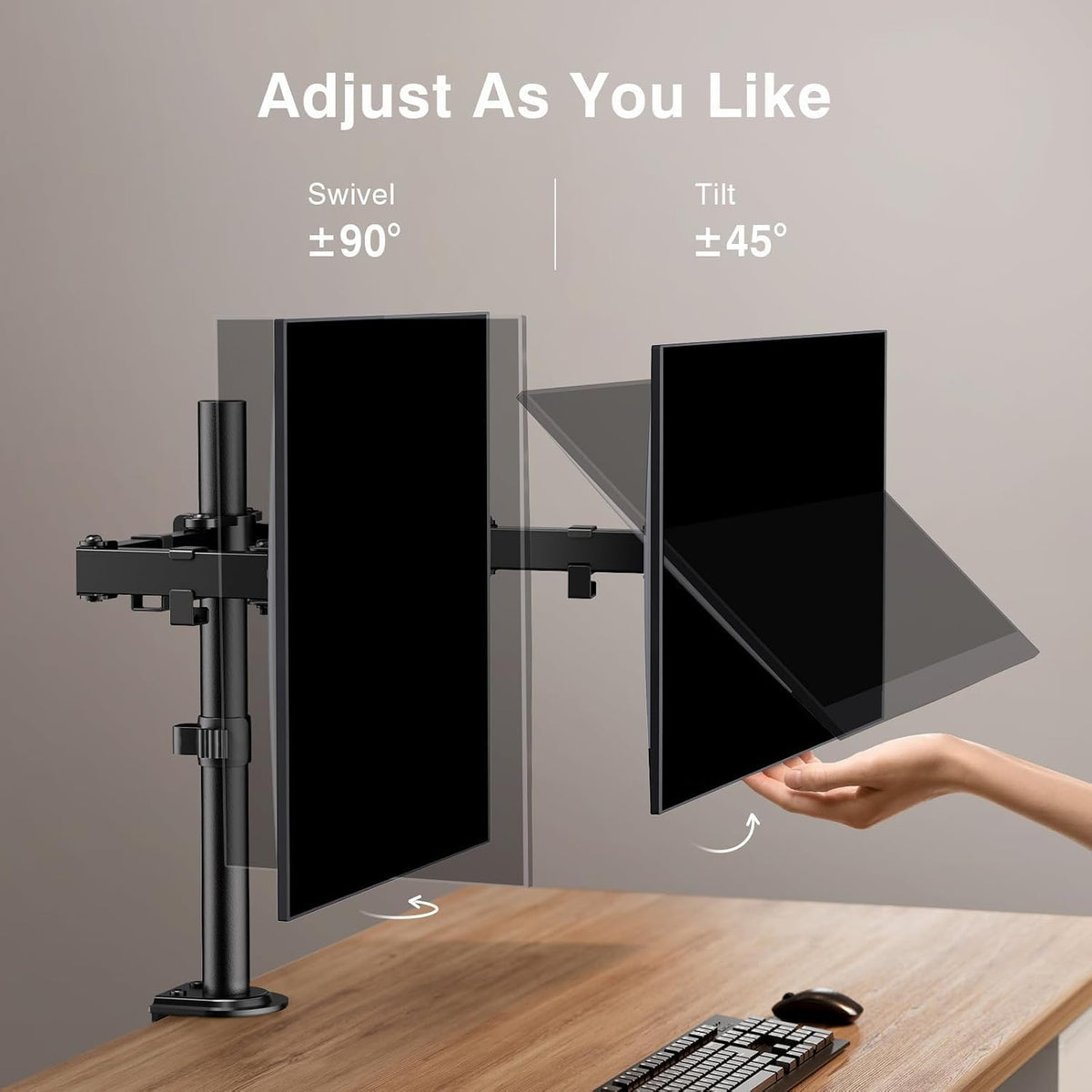 Dual Monitor Stand, Heavy Duty Adjustable Monitor Desk Mount for 2 Screens up to 32 Inches, Fully Adjustable Height, Tilt, Swivel, Rotate, Supports 17.6 lbs per Monitor Arm, Easy Installation