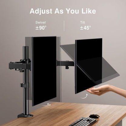 Dual Monitor Stand, Heavy Duty Adjustable Monitor Desk Mount for 2 Screens up to 32 Inches, Fully Adjustable Height, Tilt, Swivel, Rotate, Supports 17.6 lbs per Monitor Arm, Easy Installation