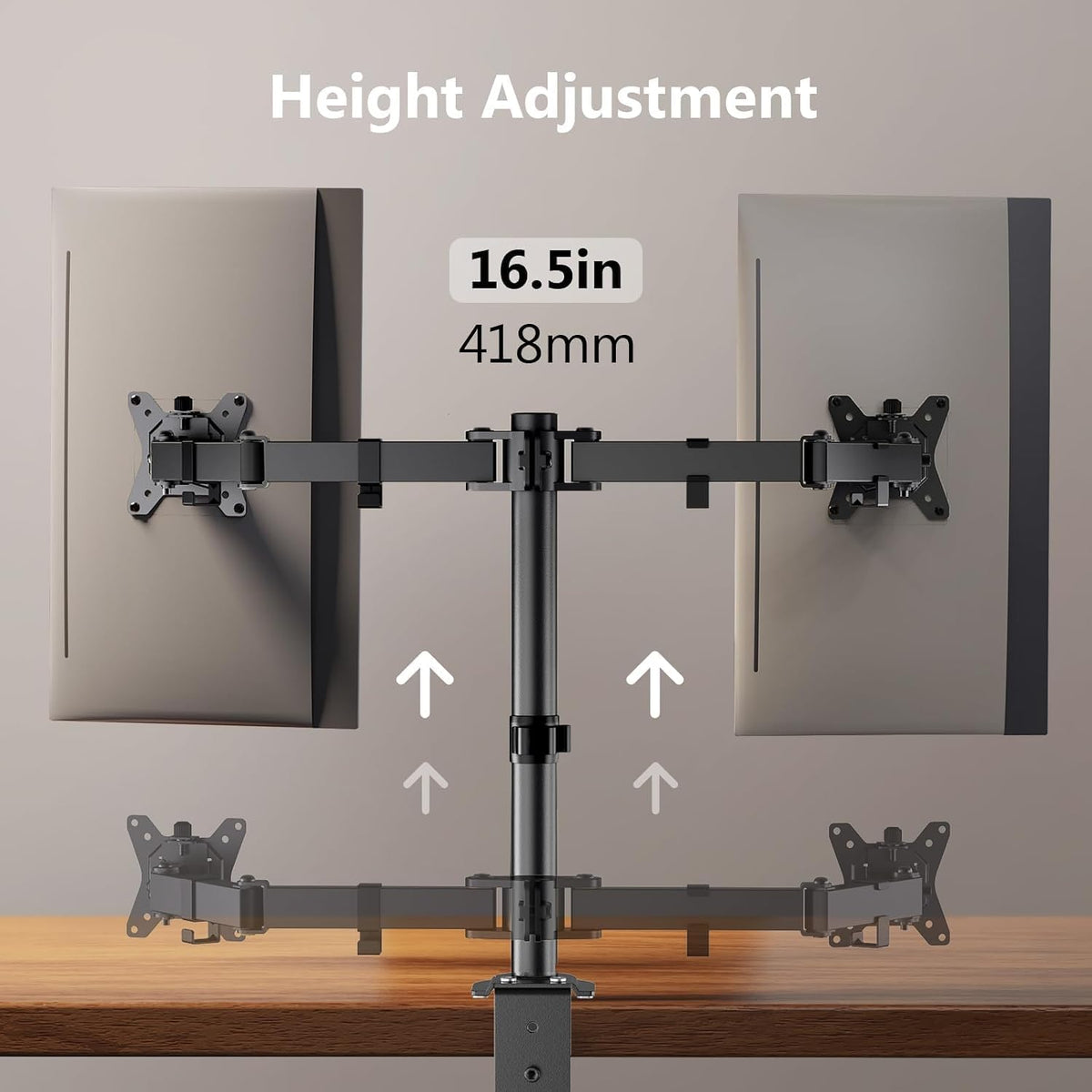 Dual Monitor Stand, Heavy Duty Adjustable Monitor Desk Mount for 2 Screens up to 32 Inches, Fully Adjustable Height, Tilt, Swivel, Rotate, Supports 17.6 lbs per Monitor Arm, Easy Installation