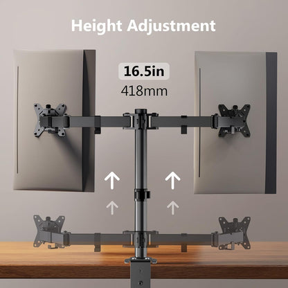 Dual Monitor Stand, Heavy Duty Adjustable Monitor Desk Mount for 2 Screens up to 32 Inches, Fully Adjustable Height, Tilt, Swivel, Rotate, Supports 17.6 lbs per Monitor Arm, Easy Installation