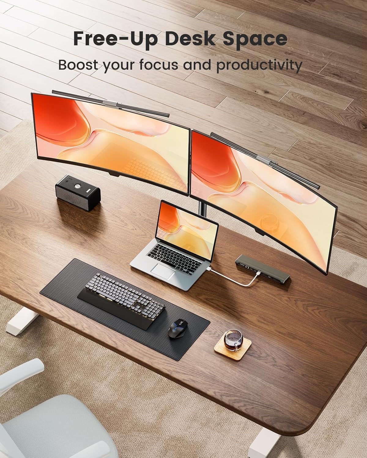 Dual Monitor Stand, Heavy Duty Adjustable Monitor Desk Mount for 2 Screens up to 32 Inches, Fully Adjustable Height, Tilt, Swivel, Rotate, Supports 17.6 lbs per Monitor Arm, Easy Installation