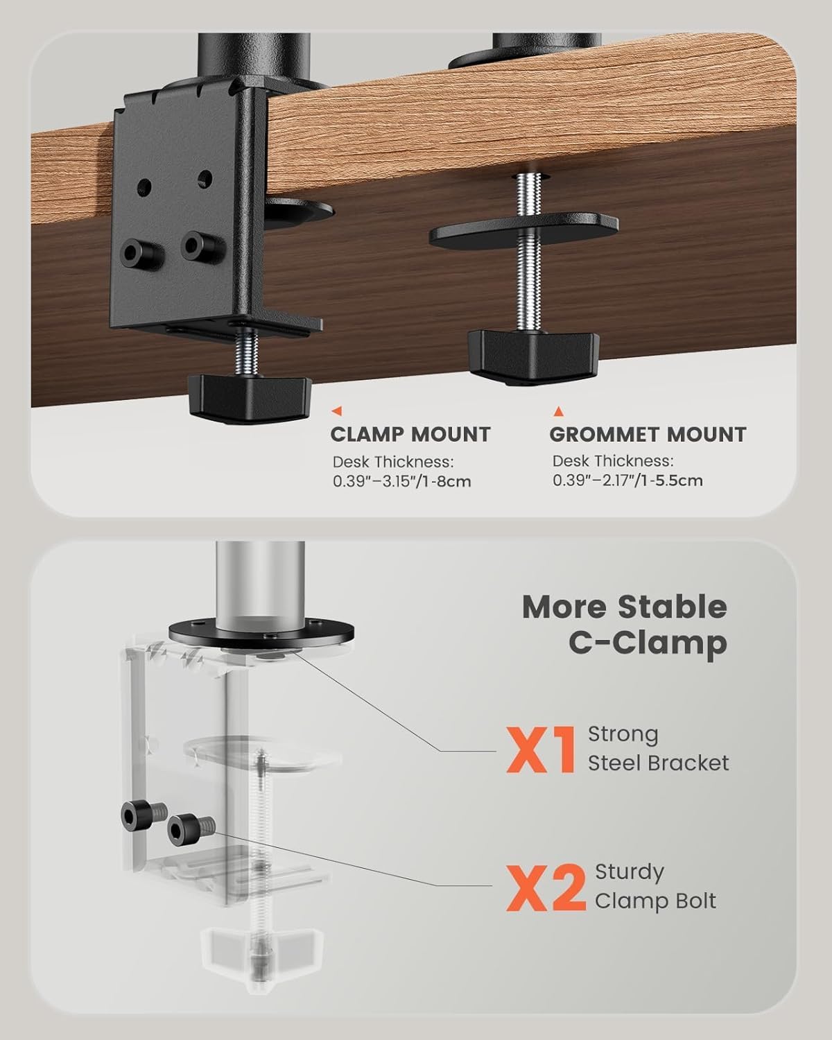 Dual Monitor Stand, Heavy Duty Adjustable Monitor Desk Mount for 2 Screens up to 32 Inches, Fully Adjustable Height, Tilt, Swivel, Rotate, Supports 17.6 lbs per Monitor Arm, Easy Installation