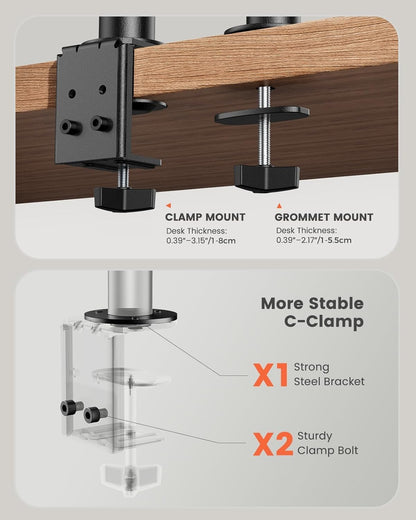Dual Monitor Stand, Heavy Duty Adjustable Monitor Desk Mount for 2 Screens up to 32 Inches, Fully Adjustable Height, Tilt, Swivel, Rotate, Supports 17.6 lbs per Monitor Arm, Easy Installation