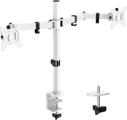 Dual Monitor Stand, Heavy Duty Adjustable Monitor Desk Mount for 2 Screens up to 32 Inches, Fully Adjustable Height, Tilt, Swivel, Rotate, Supports 17.6 lbs per Monitor Arm, Easy Installation