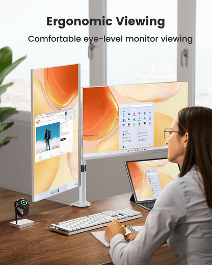 Dual Monitor Stand, Heavy Duty Adjustable Monitor Desk Mount for 2 Screens up to 32 Inches, Fully Adjustable Height, Tilt, Swivel, Rotate, Supports 17.6 lbs per Monitor Arm, Easy Installation