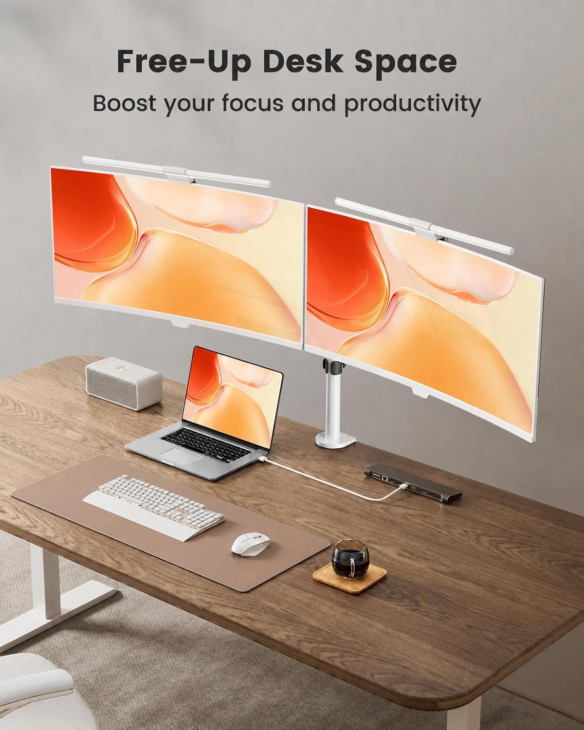 Dual Monitor Stand, Heavy Duty Adjustable Monitor Desk Mount for 2 Screens up to 32 Inches, Fully Adjustable Height, Tilt, Swivel, Rotate, Supports 17.6 lbs per Monitor Arm, Easy Installation