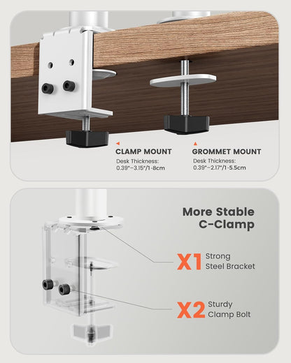 Dual Monitor Stand, Heavy Duty Adjustable Monitor Desk Mount for 2 Screens up to 32 Inches, Fully Adjustable Height, Tilt, Swivel, Rotate, Supports 17.6 lbs per Monitor Arm, Easy Installation