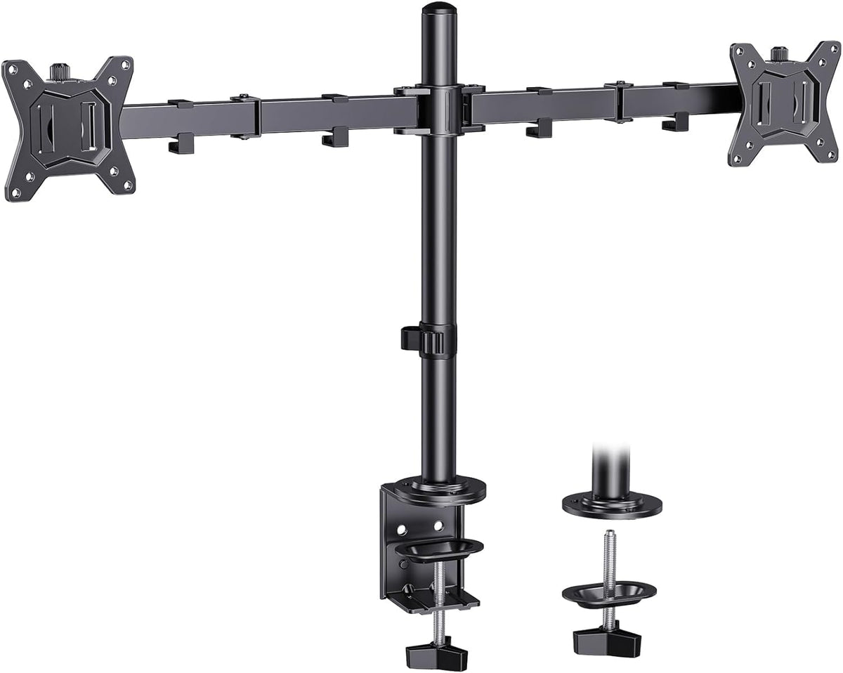 Dual Monitor Stand, Heavy Duty Adjustable Monitor Desk Mount for 2 Screens up to 32 Inches, Fully Adjustable Height, Tilt, Swivel, Rotate, Supports 17.6 lbs per Monitor Arm, Easy Installation
