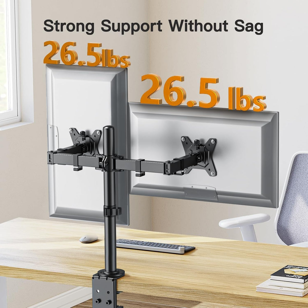 Dual Monitor Stand, Heavy Duty Adjustable Monitor Desk Mount for 2 Screens up to 32 Inches, Fully Adjustable Height, Tilt, Swivel, Rotate, Supports 17.6 lbs per Monitor Arm, Easy Installation