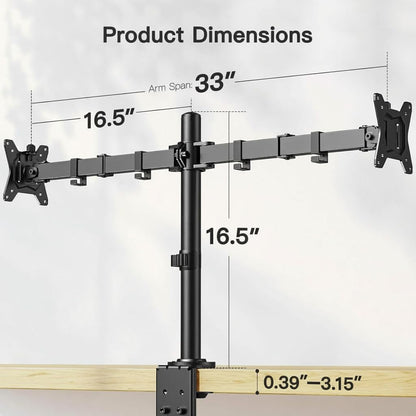 Dual Monitor Stand, Heavy Duty Adjustable Monitor Desk Mount for 2 Screens up to 32 Inches, Fully Adjustable Height, Tilt, Swivel, Rotate, Supports 17.6 lbs per Monitor Arm, Easy Installation
