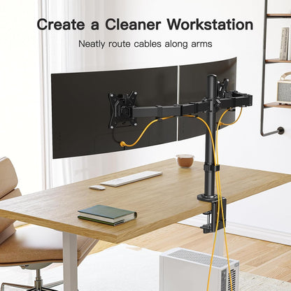 Dual Monitor Stand, Heavy Duty Adjustable Monitor Desk Mount for 2 Screens up to 32 Inches, Fully Adjustable Height, Tilt, Swivel, Rotate, Supports 17.6 lbs per Monitor Arm, Easy Installation